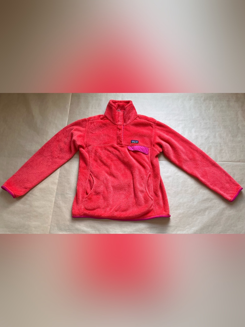 Patagonia Bright Coral Fleece Pullover with Pink Trim